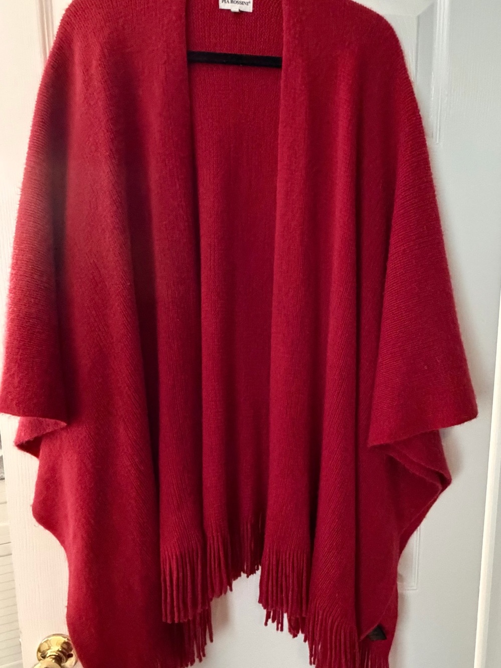 Pia Rossini Red Knit Fringe Ruana Poncho Wrap